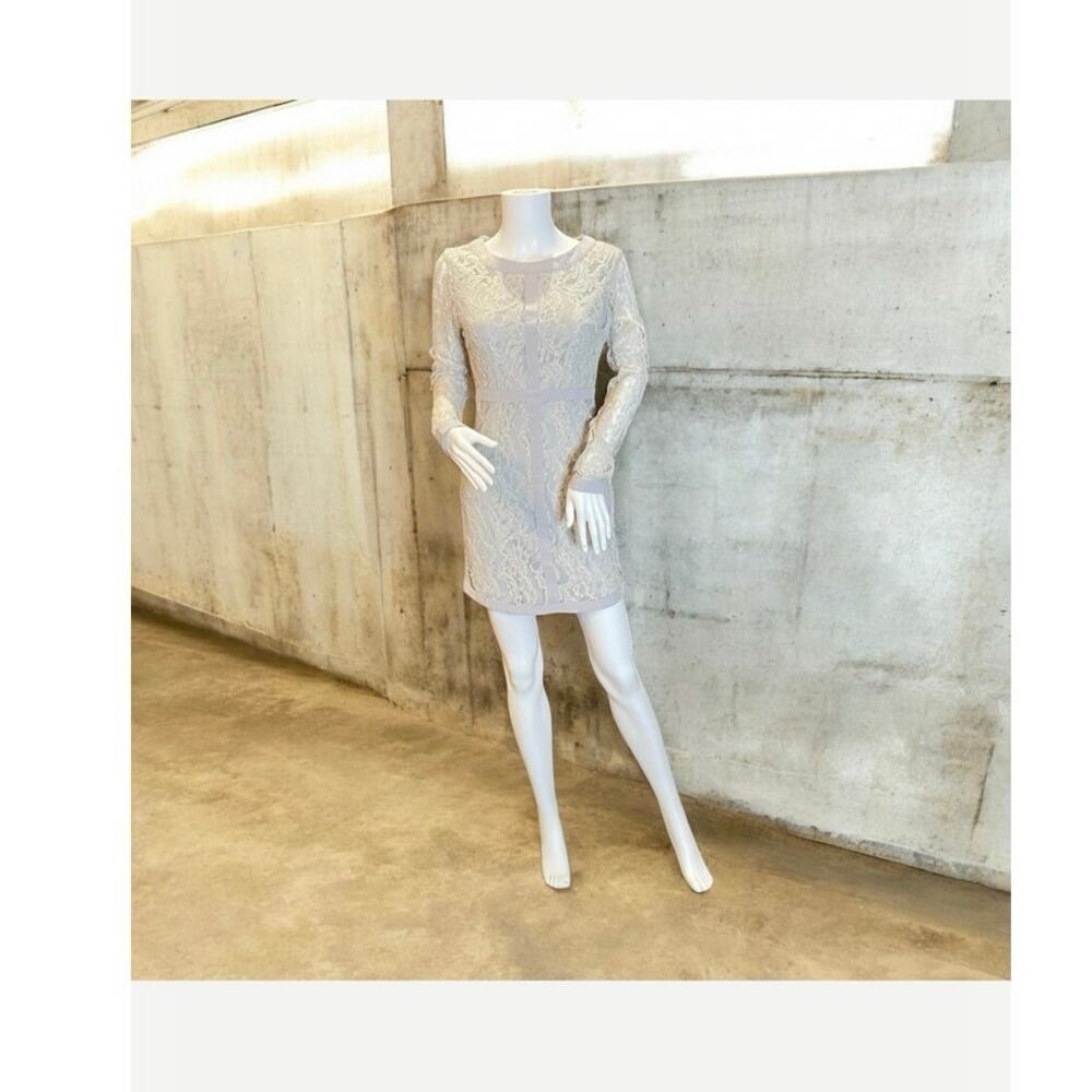 Lulus Sweet as Sugar Periwinkle Long Sleeve Lace Dress Gray Small